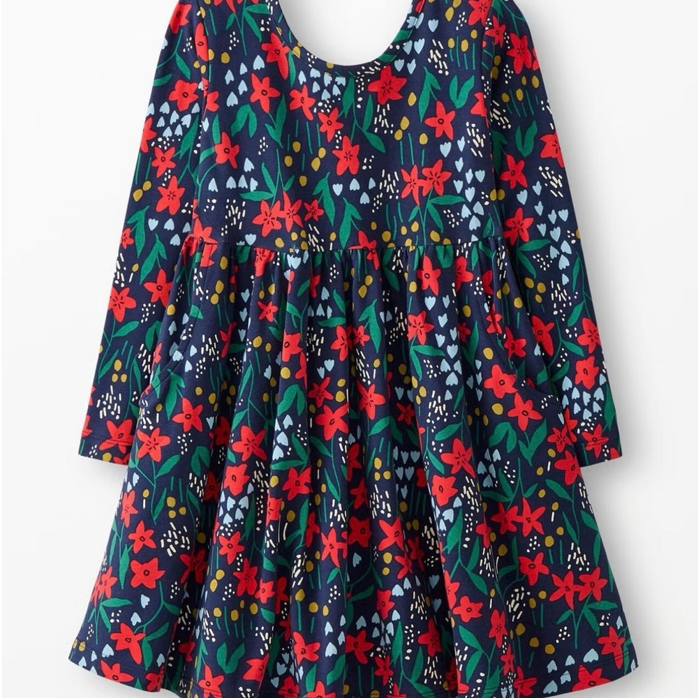 Hanna Andersson Navy Floral Long Sleeve Dress with Pockets